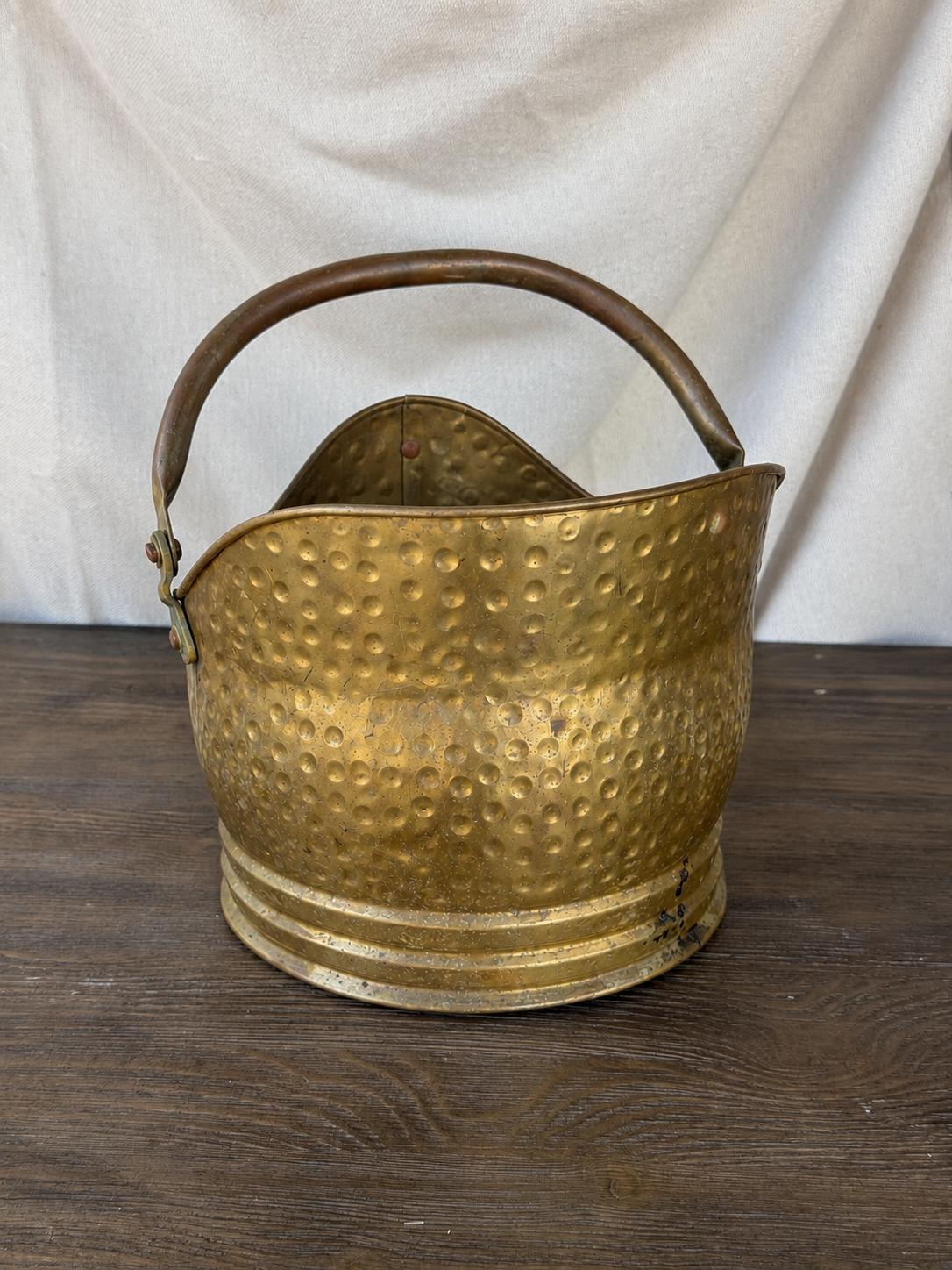 English Hammered Brass Coal Scuttle / Bucket
