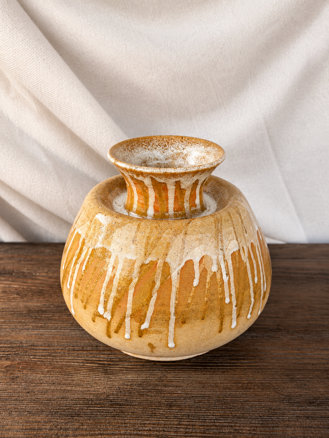 Warm Drip-Glazed Stoneware Vase