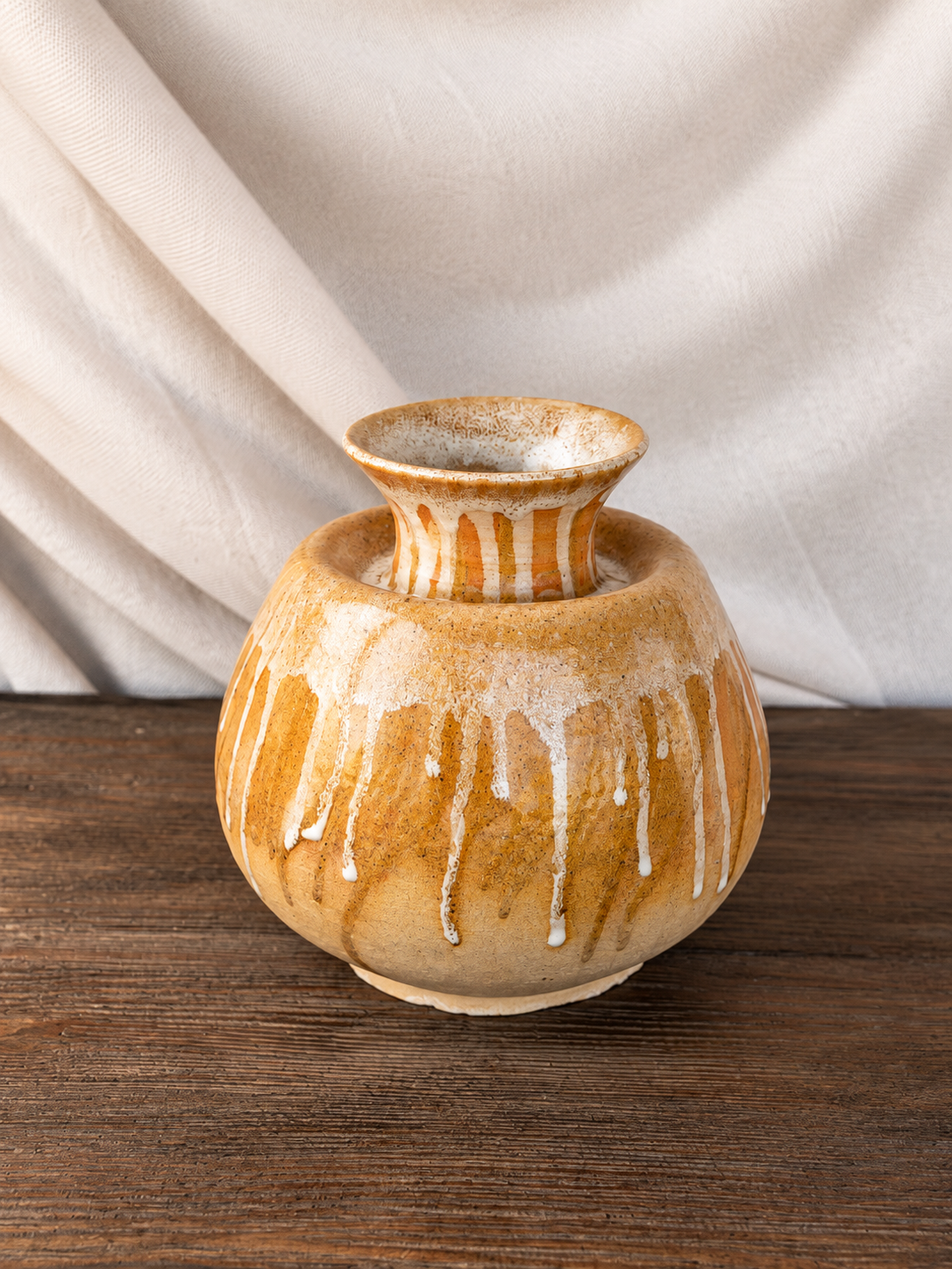 Warm Drip-Glazed Stoneware Vase photo 2