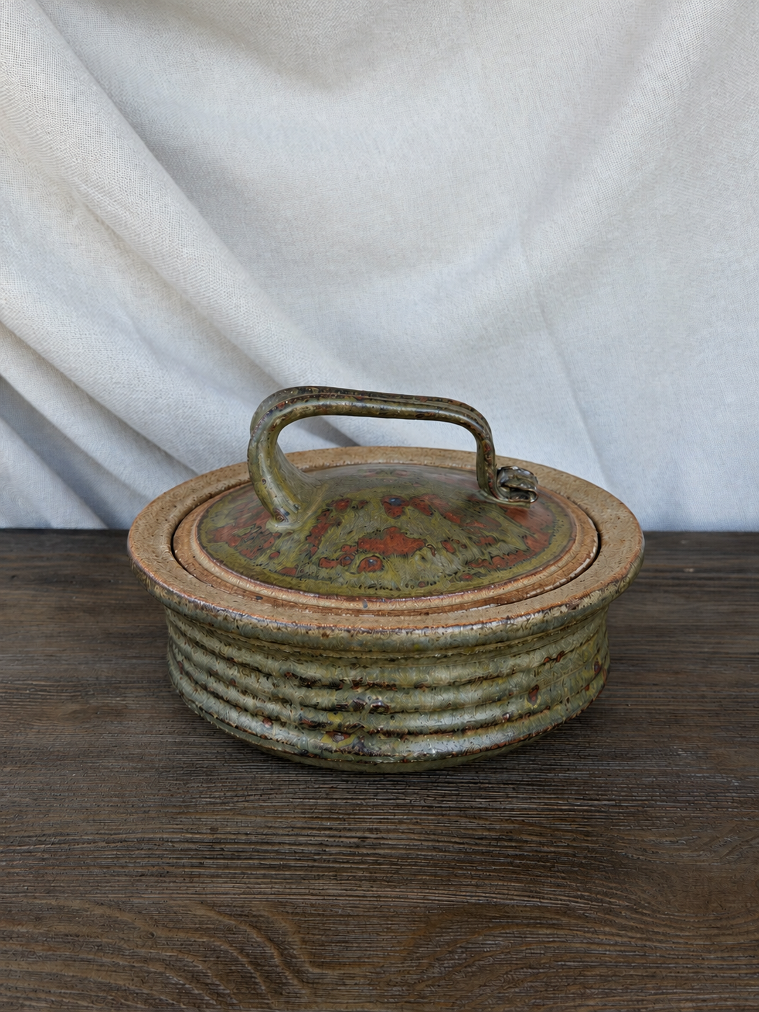 Green/Brown Studio Pottery Lidded Vessel