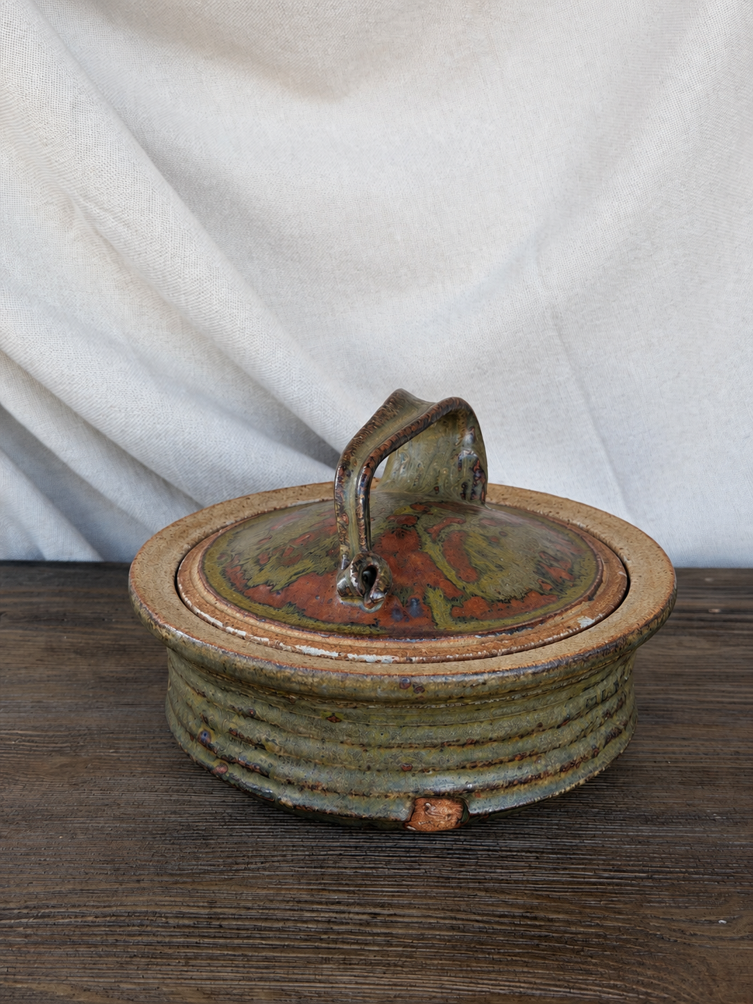 Green/Brown Studio Pottery Lidded Vessel photo 2