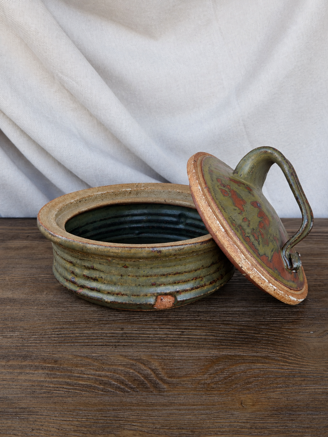 Green/Brown Studio Pottery Lidded Vessel photo 3