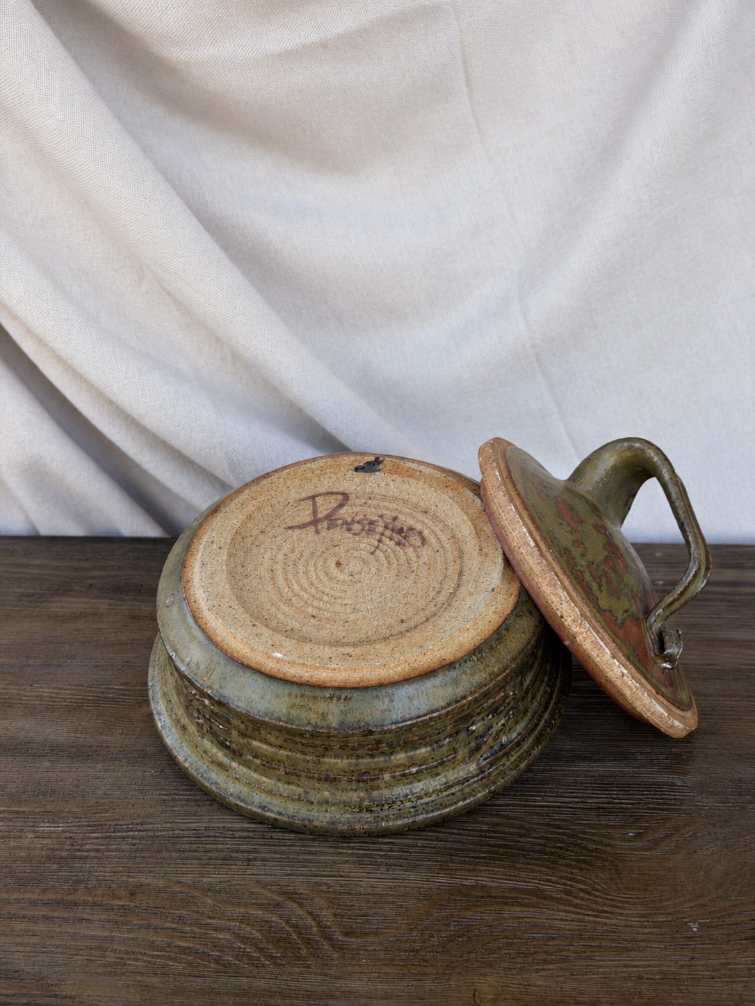 Green/Brown Studio Pottery Lidded Vessel photo 4