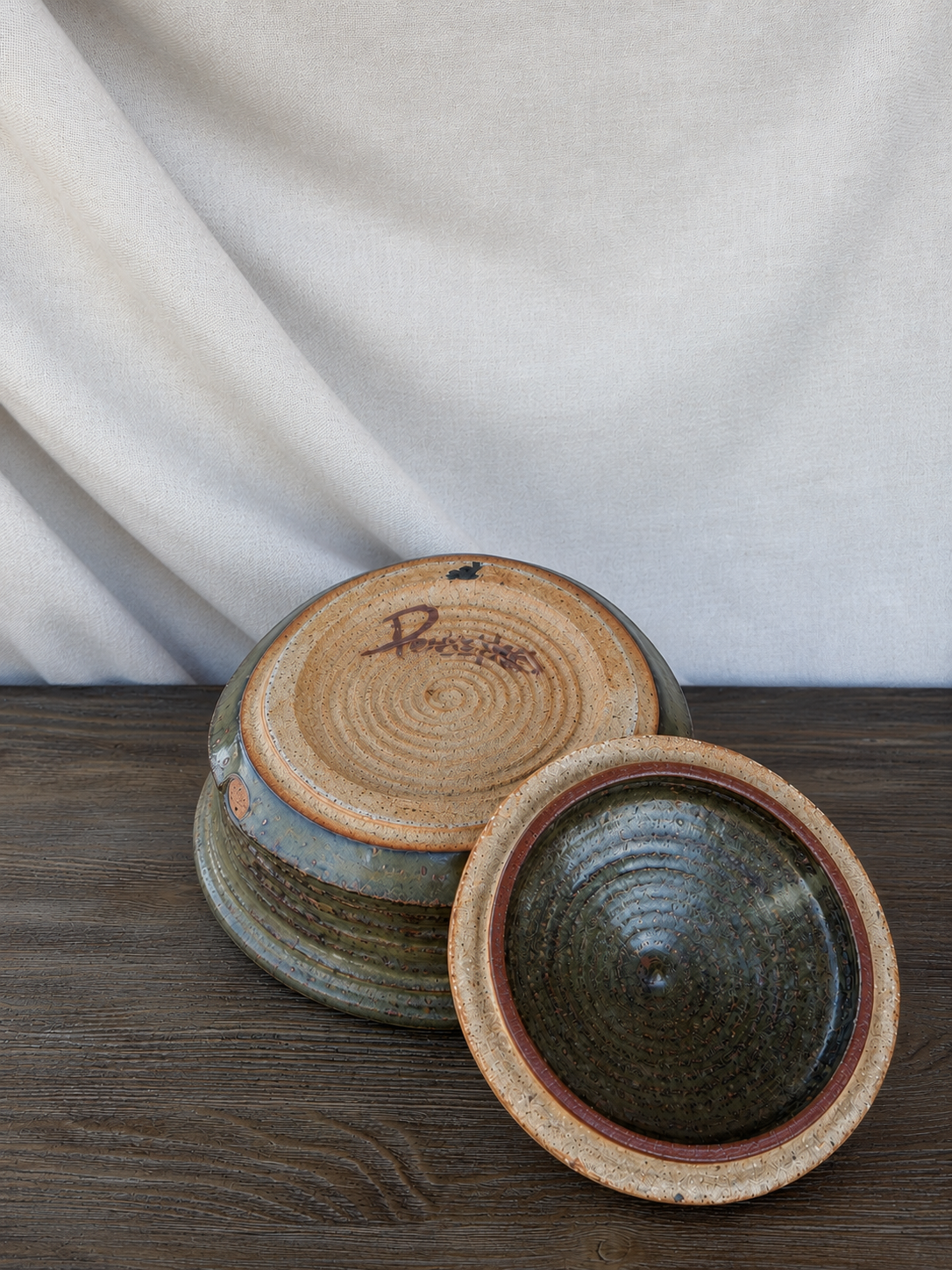 Green/Brown Studio Pottery Lidded Vessel photo 5