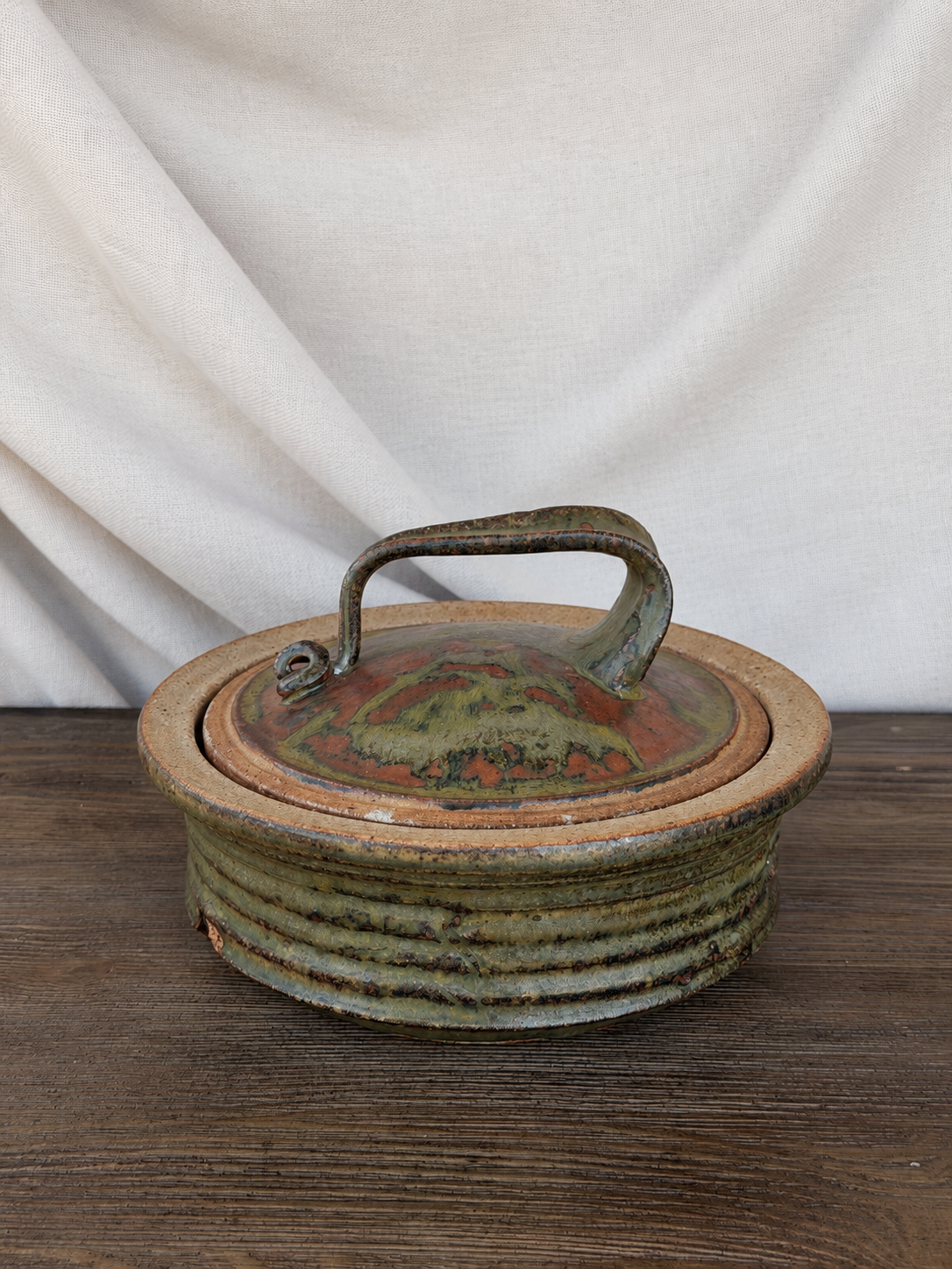 Green/Brown Studio Pottery Lidded Vessel photo 6