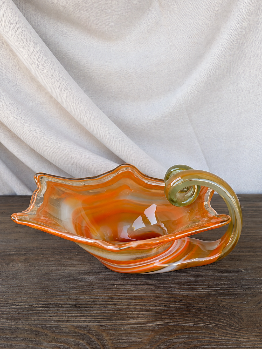 Orange Swirl Hand-Blown Art Glass Bowl/Basket