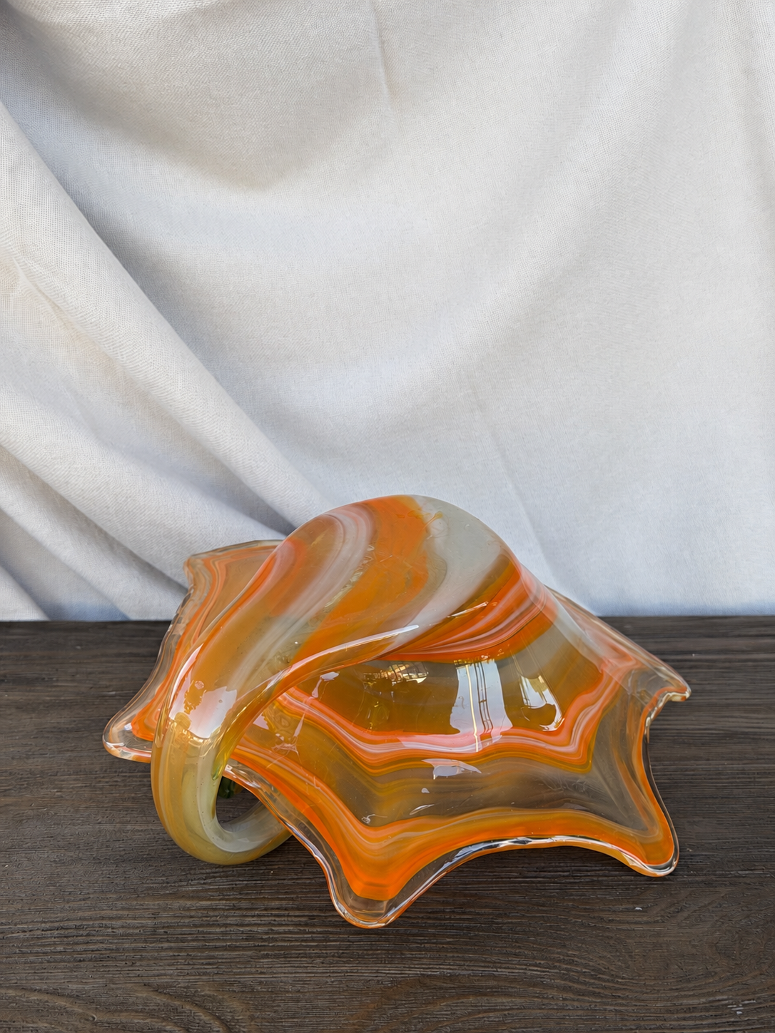 Orange Swirl Hand-Blown Art Glass Bowl/Basket photo 2