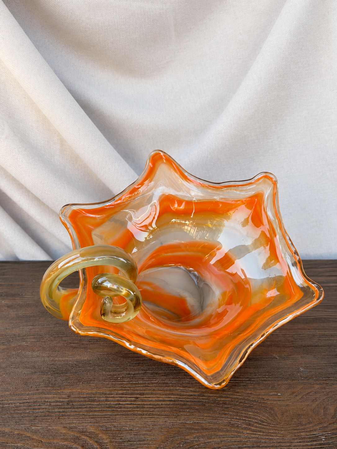 Orange Swirl Hand-Blown Art Glass Bowl/Basket photo 4