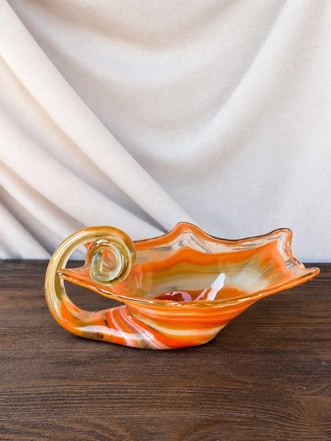 Orange Swirl Hand-Blown Art Glass Bowl/Basket photo 5