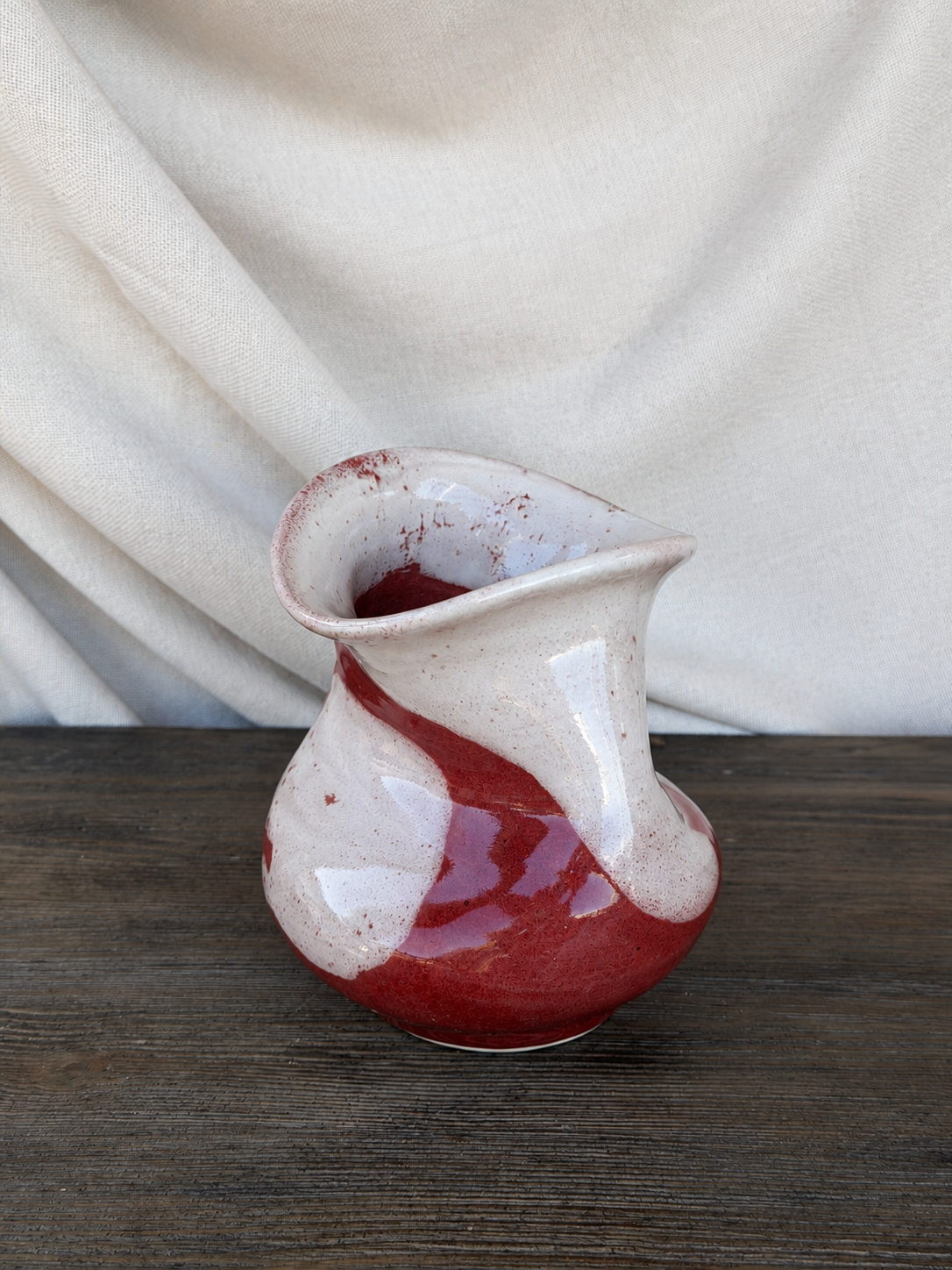 Red & White Signed Studio Pottery Vase
