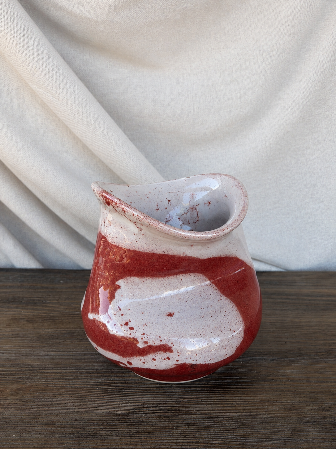 Red & White Signed Studio Pottery Vase photo 2