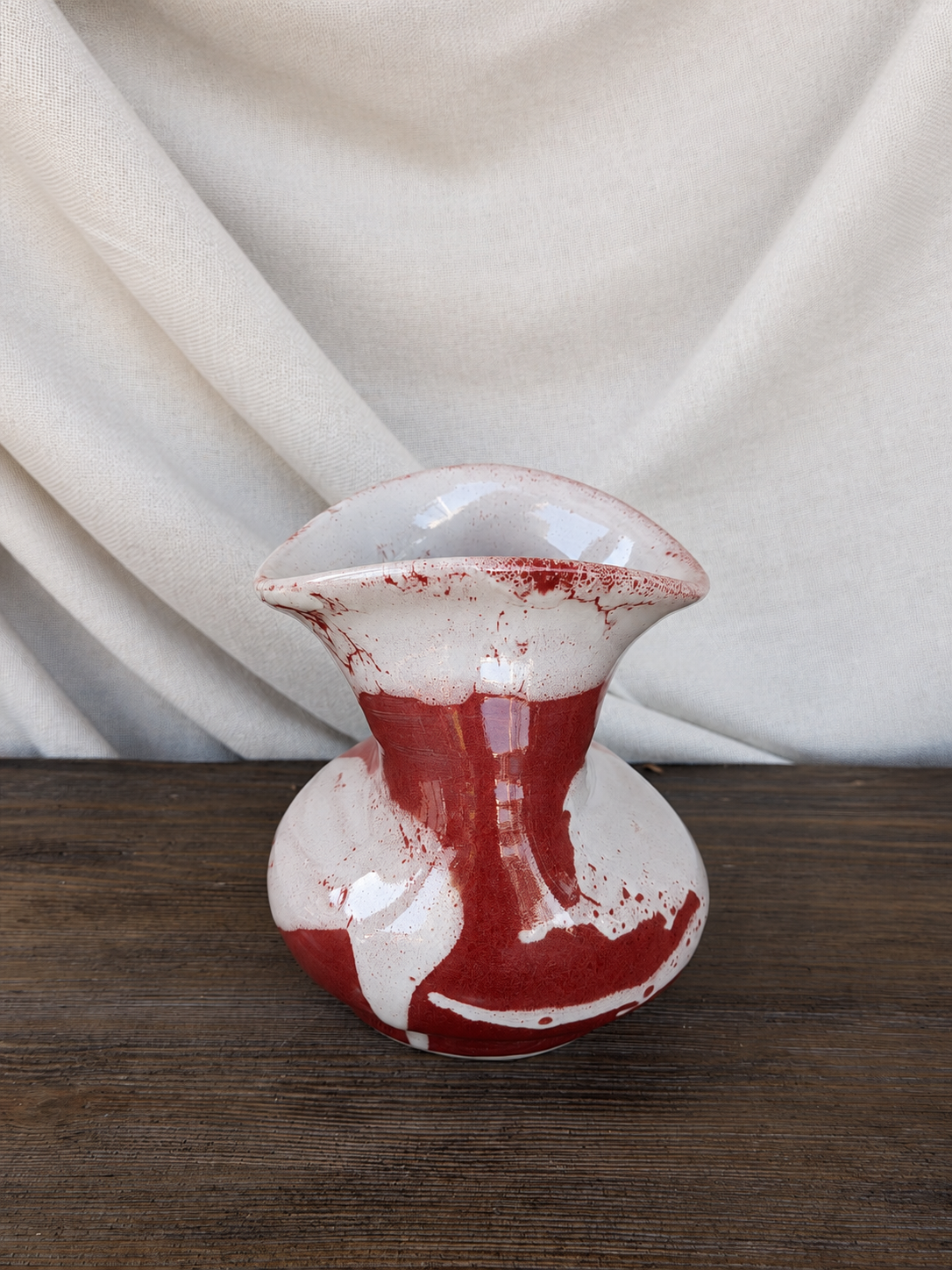 Red & White Signed Studio Pottery Vase photo 3