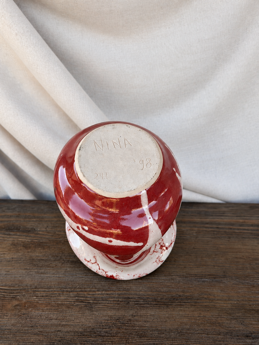 Red & White Signed Studio Pottery Vase photo 4