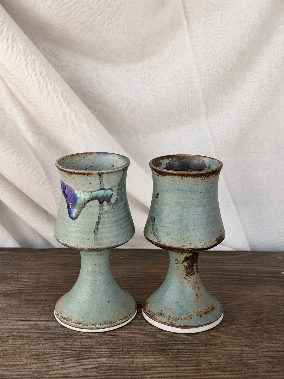 Pair of Seafoam Ceramic Goblets