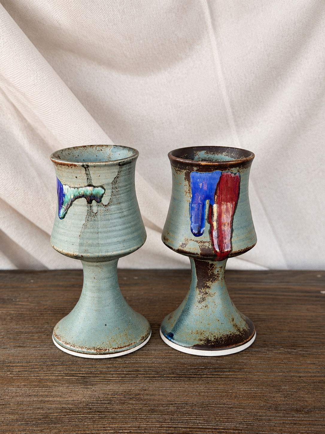 Pair of Seafoam Ceramic Goblets photo 2