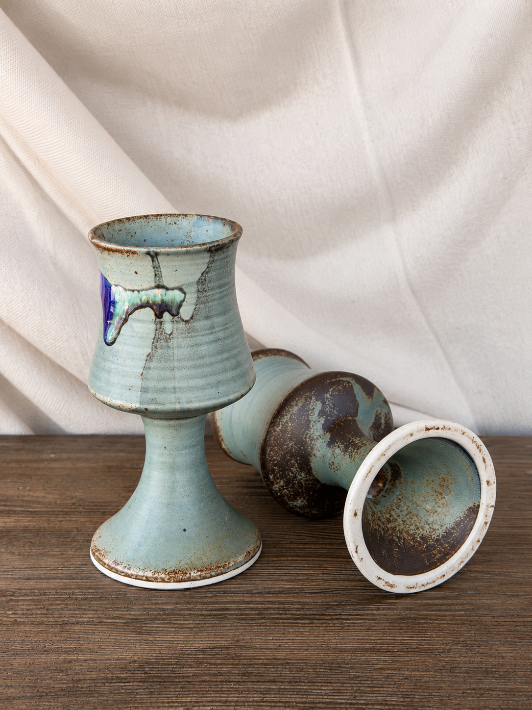 Pair of Seafoam Ceramic Goblets photo 3
