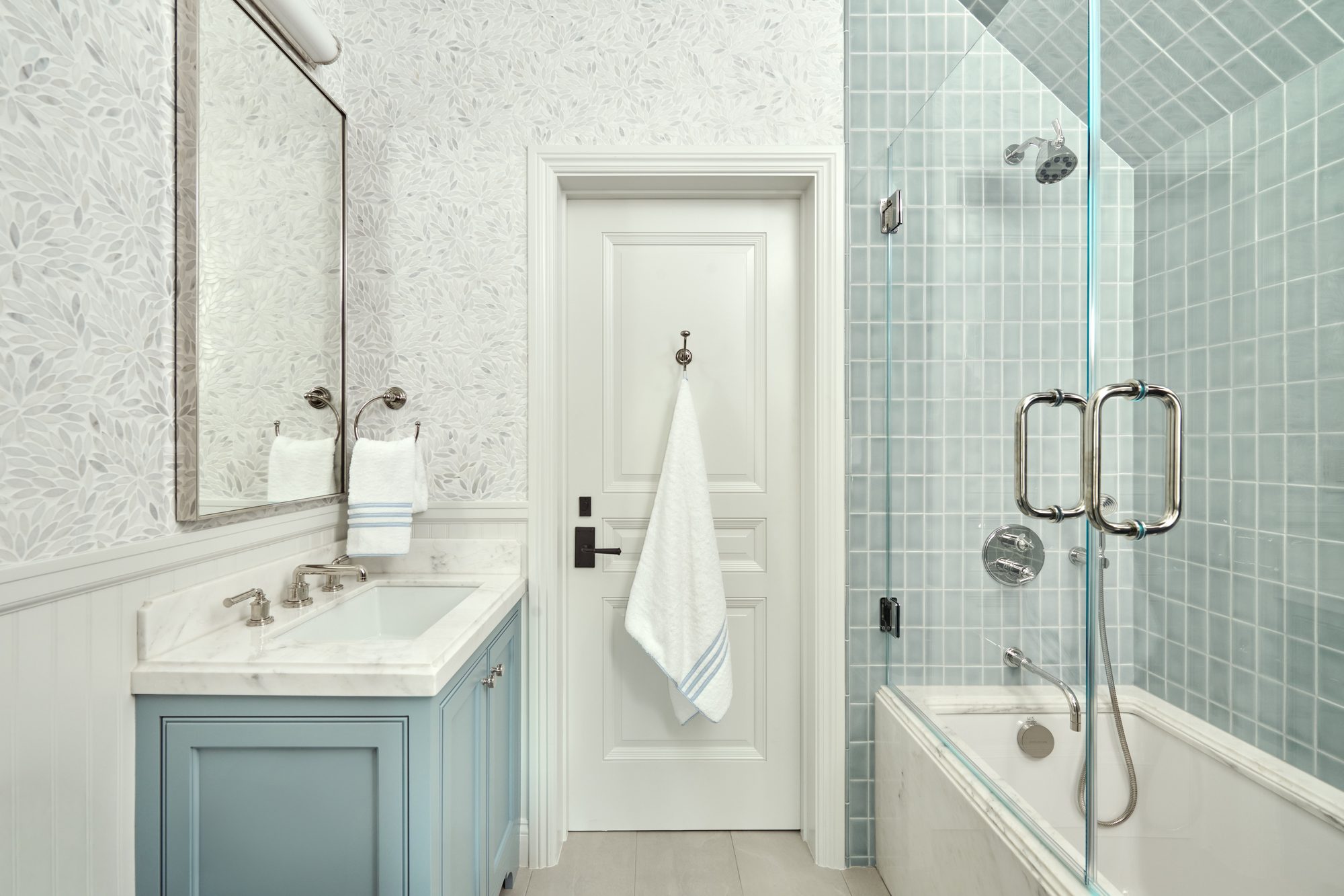 Blue Laurel kids bathroom with blue tile