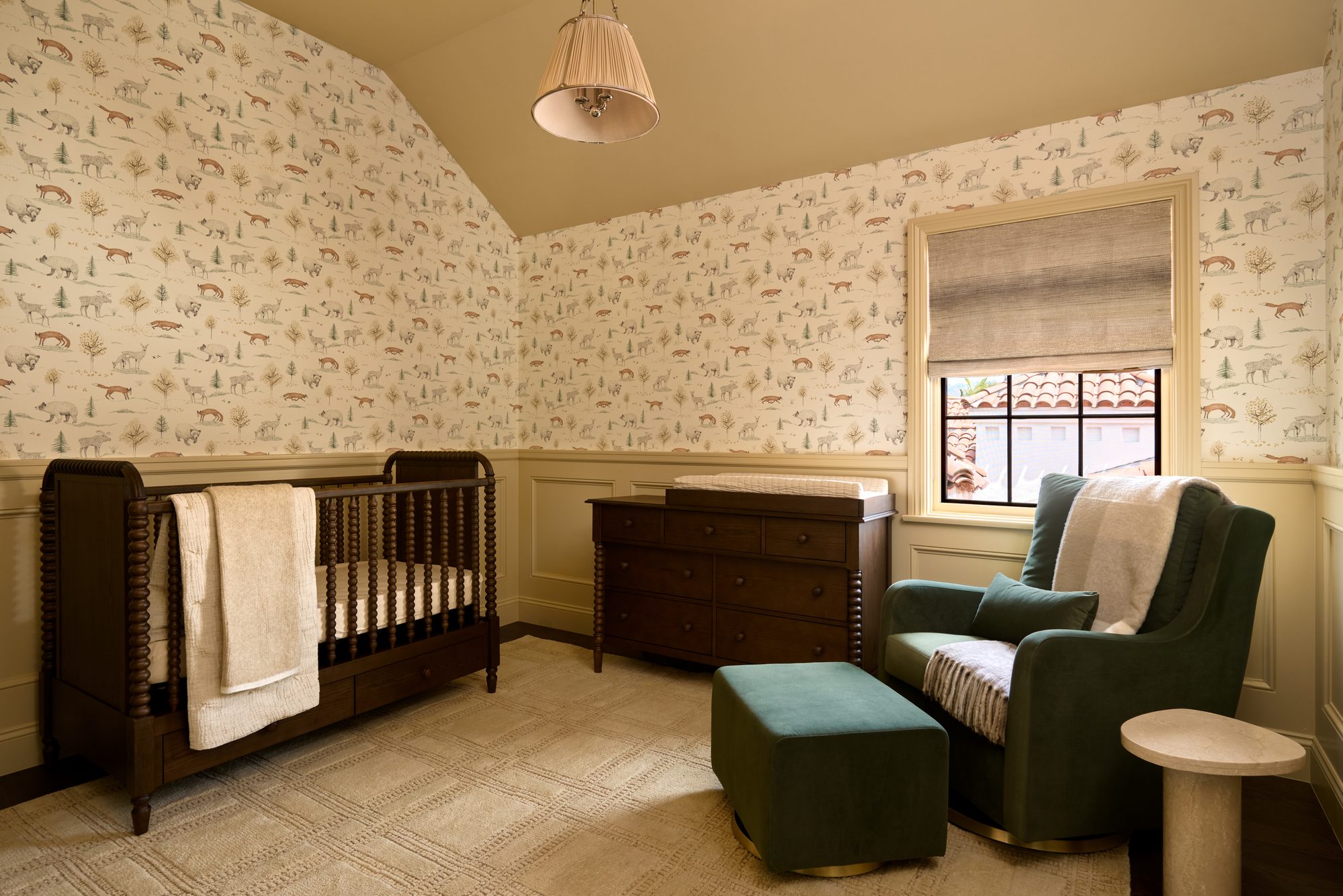 Blue Laurel nursery with woodland wallpaper