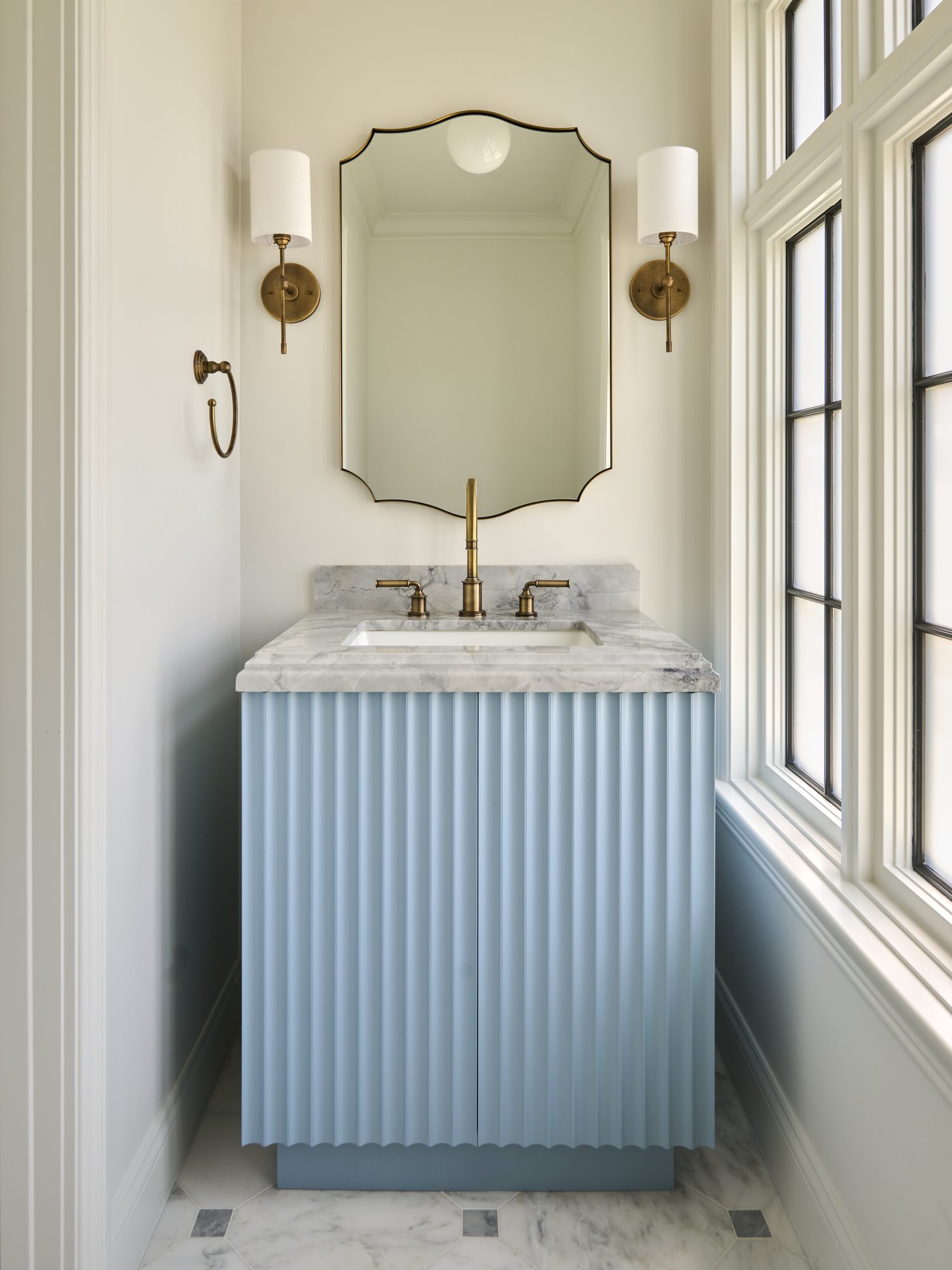 Blue Laurel fluted blue powder room vanity