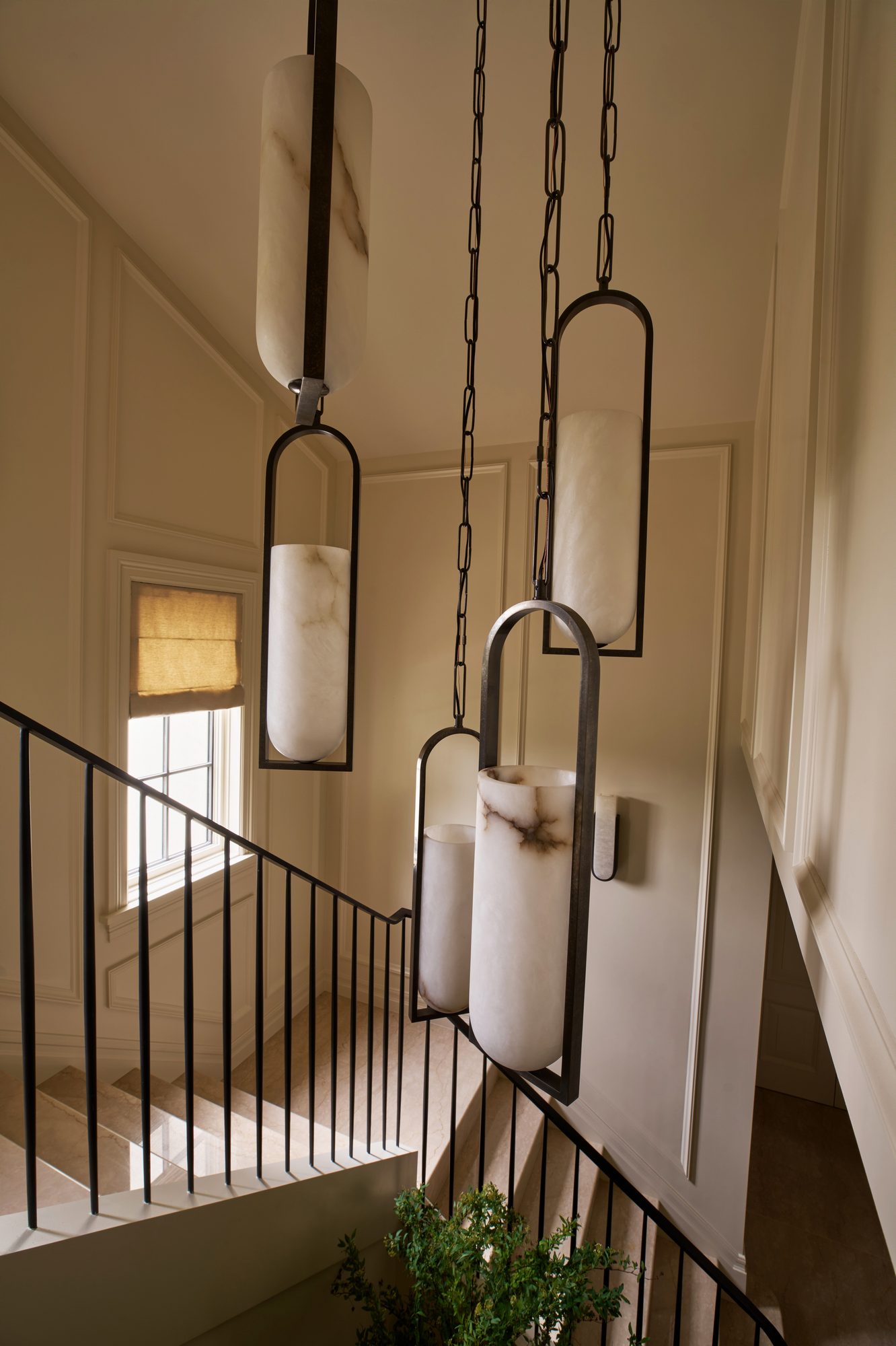 Casa Marfil staircase alabaster pendant lighting detail