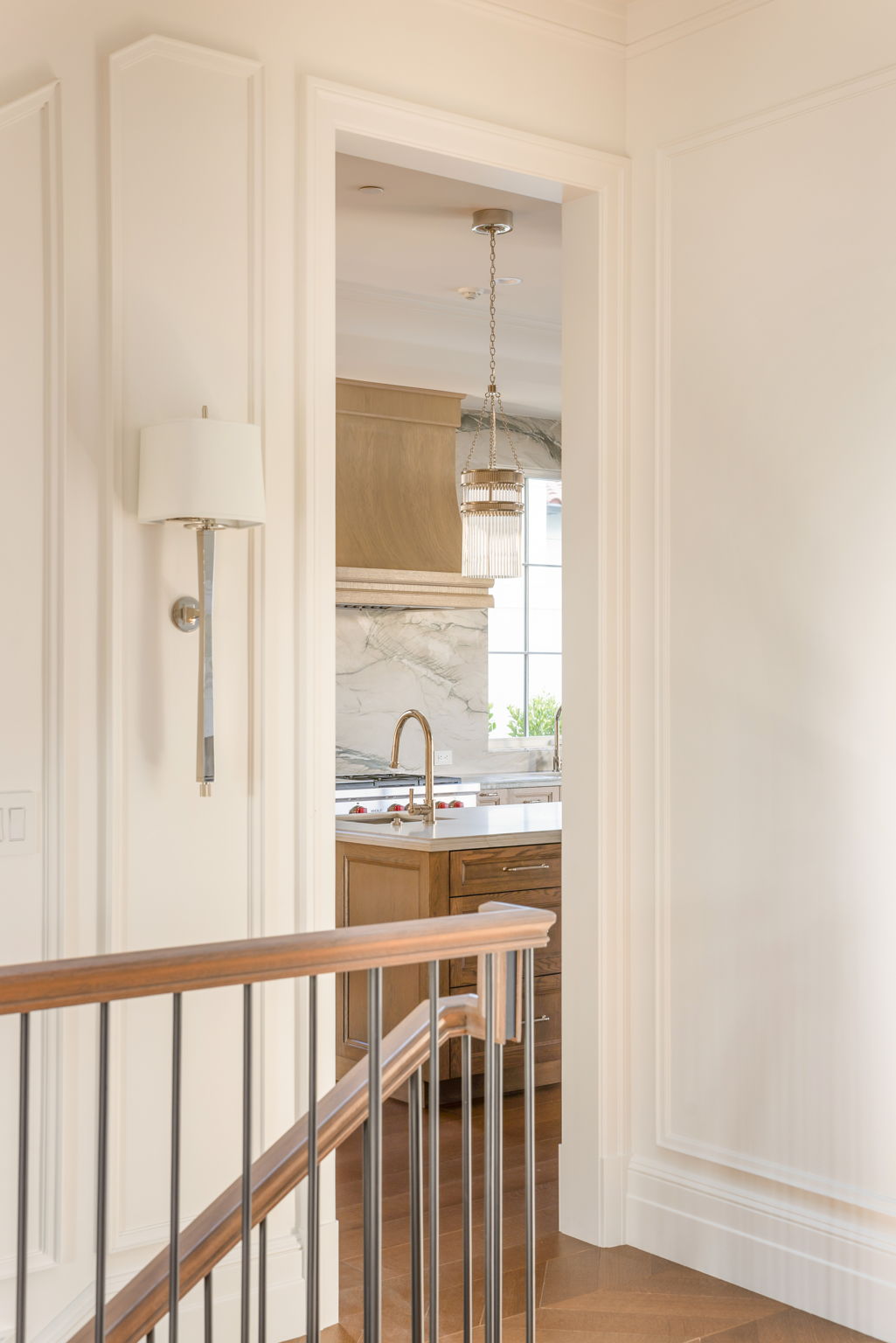 The Magnolia House kitchen viewed from the upstairs landing