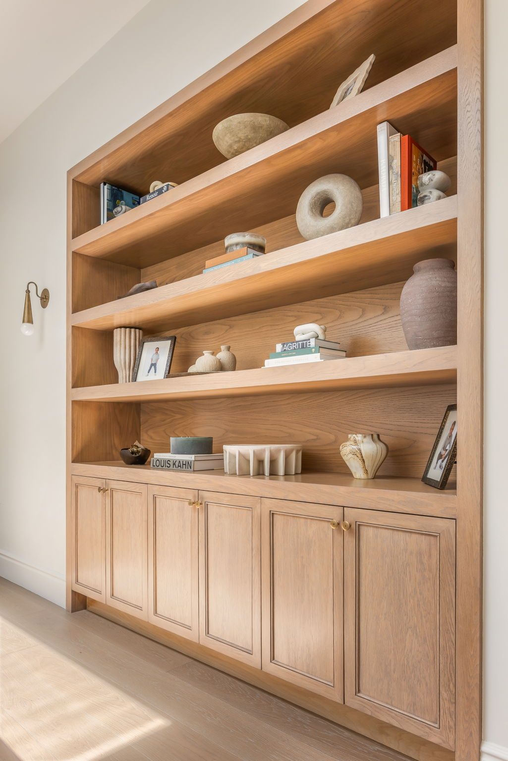 Storybook House styled built-in oak bookshelf
