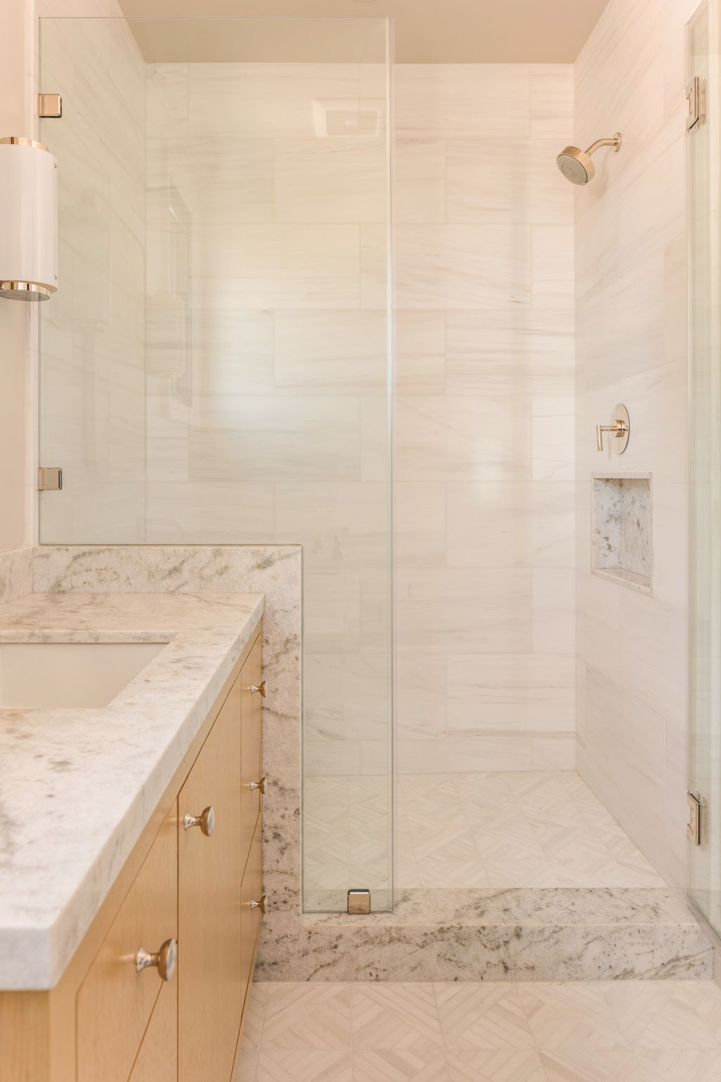 The Thistle House ensuite bath glass corner shower
